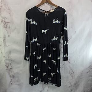 ModCloth Dress Womens Large Black White Bird Dog Print Spaniel Knee Knit Mod